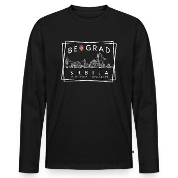 Belgrade Skyline Serbie avec GPS - T-shirt manches longues Premium bio Homme - noir - Devant - Nico (187cm)