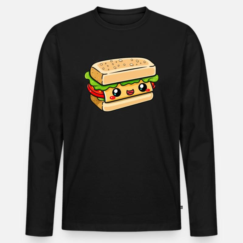 Sandwich mit Gesicht - Männer Premium Bio Langarmshirt - Schwarz