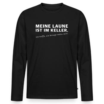 Meine Laune ist im Keller | Wein, Degustation - Männer Premium Bio Langarmshirt - Schwarz - Vorne - Nico (187cm)