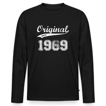 1969 - Männer Premium Bio Langarmshirt - Schwarz - Vorne - Nico (187cm)