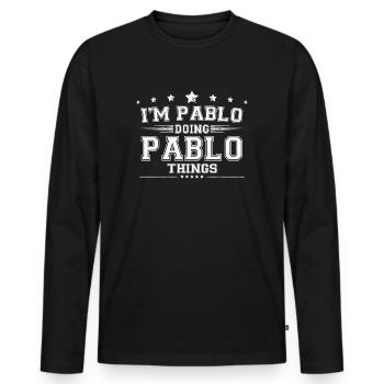 Pablo - Men's Premium Organic Long Sleeve Shirt - black - Front - Nico (187cm)