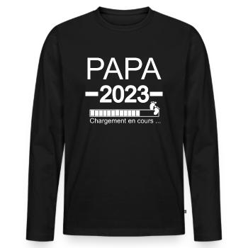 Homme Papa 2023 - Papa En Cours Annonce Grossesse - T-shirt manches longues Premium bio Homme - noir - Devant - Nico (187cm)