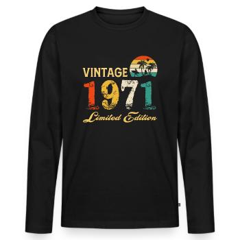 Vintage 1971 Limited Edition Made In 1971 Birthday - Men's Premium Organic Long Sleeve Shirt - black - Front - Nico (187cm)
