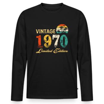 Vintage 1970 Limited Edition Made In 1970 Birthday - Men's Premium Organic Long Sleeve Shirt - black - Front - Nico (187cm)