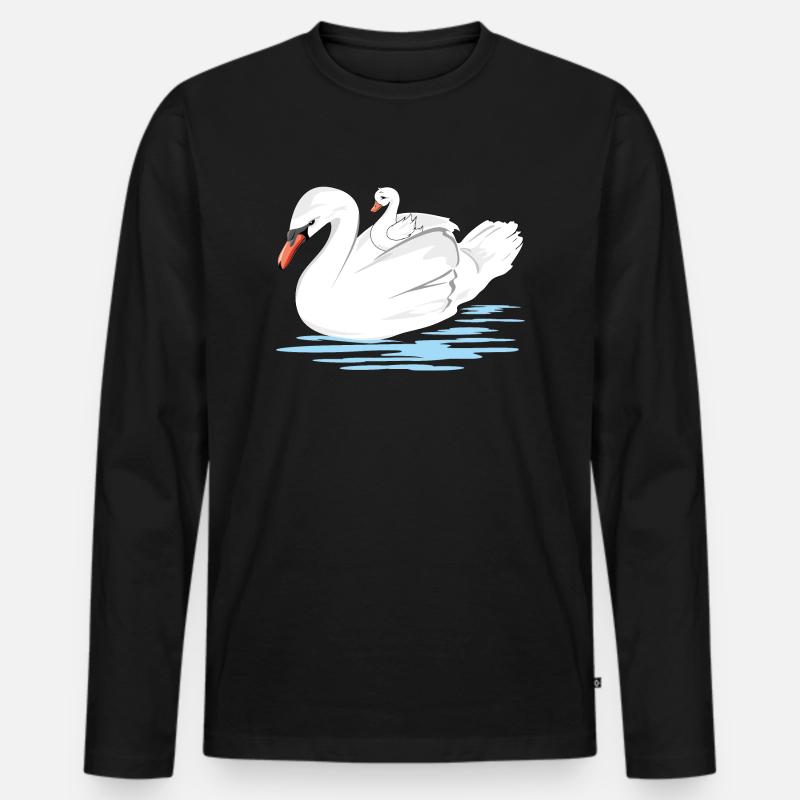 Weiße Schwanenmutter und ihr Baby - Männer Premium Bio Langarmshirt - Schwarz