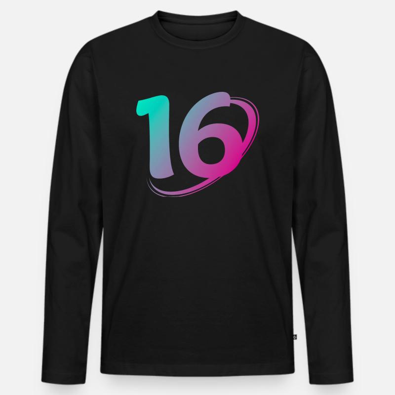 Nummer 16 Mehrfarbig - Männer Premium Bio Langarmshirt - Schwarz