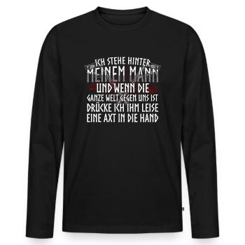 Mein Mann - Männer Premium Bio Langarmshirt - Schwarz - Vorne - Nico (187cm)
