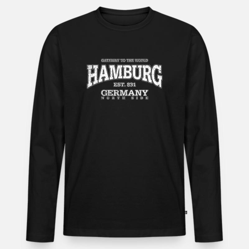 Hamburg (white oldstyle) - Männer Premium Bio Langarmshirt - Schwarz