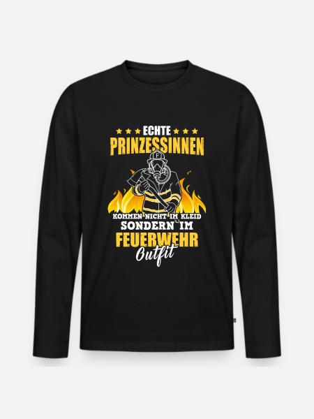 Echte Prinzessinnen kommen im Feuerwehr Outfit - Männer Premium Bio Langarmshirt - Schwarz
