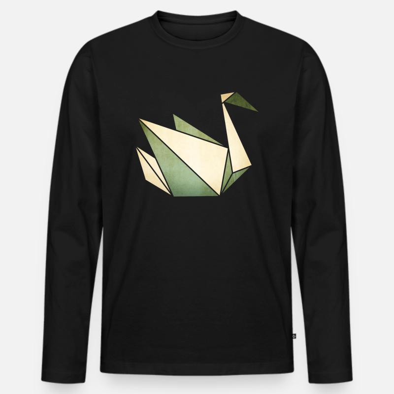 Origami: stolzer Schwan (Pergament-Optik) - Männer Premium Bio Langarmshirt - Schwarz