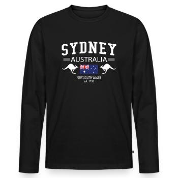 Sydney - Männer Premium Bio Langarmshirt - Schwarz - Vorne - Nico (187cm)