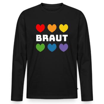Regenbogenherzchen Braut weiss - Männer Premium Bio Langarmshirt - Schwarz - Vorne - Nico (187cm)