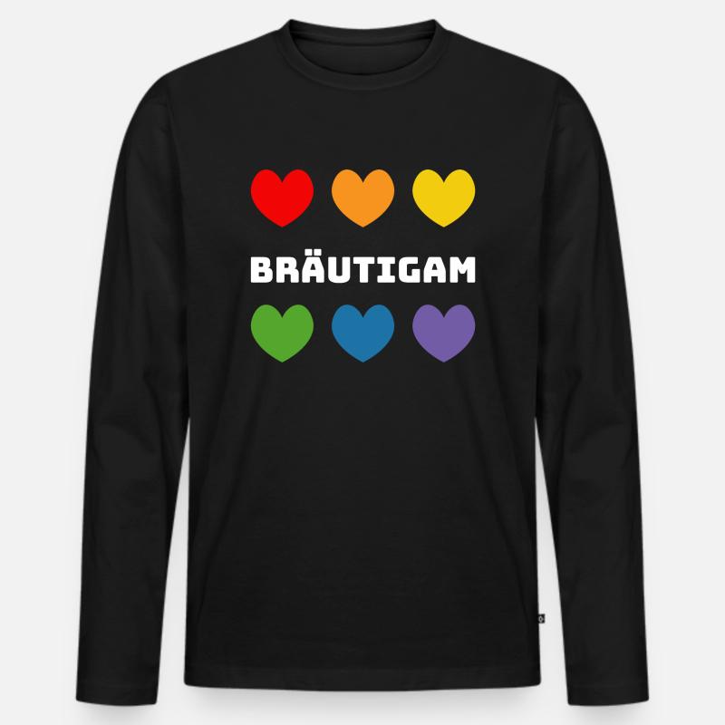 Regenbogenherzchen Braeutigam weiss - Männer Premium Bio Langarmshirt - Schwarz