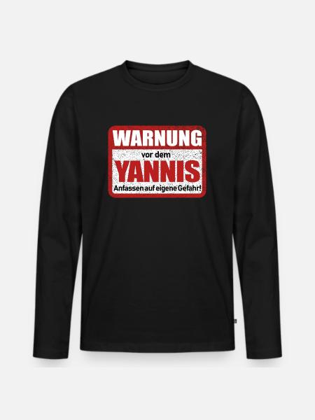 Yannis Name Lustiges Warnschild - Männer Premium Bio Langarmshirt - Schwarz