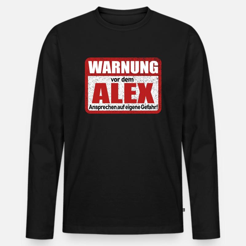 Name Lustiges Warnschild - Männer Premium Bio Langarmshirt - Schwarz