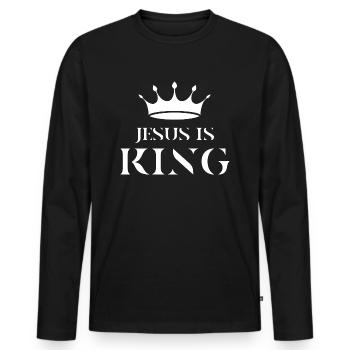 Jesus is king, Christian - Men's Premium Organic Long Sleeve Shirt - black - Front - Nico (187cm)