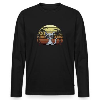 Holiday Cat Retro Sea Sunset Palm Trees - Men's Premium Organic Long Sleeve Shirt - black - Front - Nico (187cm)