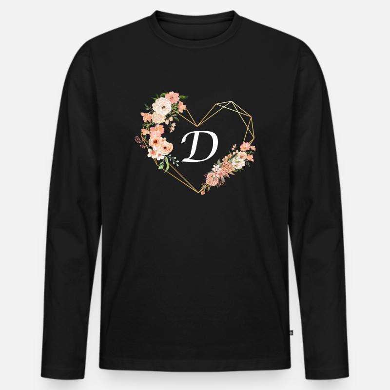 Blumen Goldenes Herz Brief - Männer Premium Bio Langarmshirt - Schwarz
