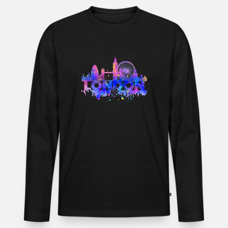 LONDON PASTEL - Männer Premium Bio Langarmshirt - Schwarz
