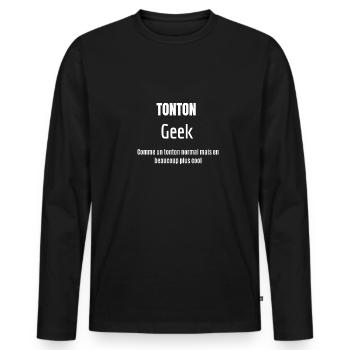 tonton geek, tonton plus cool - T-shirt manches longues Premium bio Homme - noir - Devant - Nico (187cm)