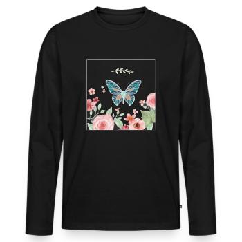 Schmetterling Butterfly Blumen Flower - Männer Premium Bio Langarmshirt - Schwarz - Vorne - Nico (187cm)