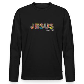 Jesus liebt dich - Männer Premium Bio Langarmshirt - Schwarz - Vorne - Nico (187cm)