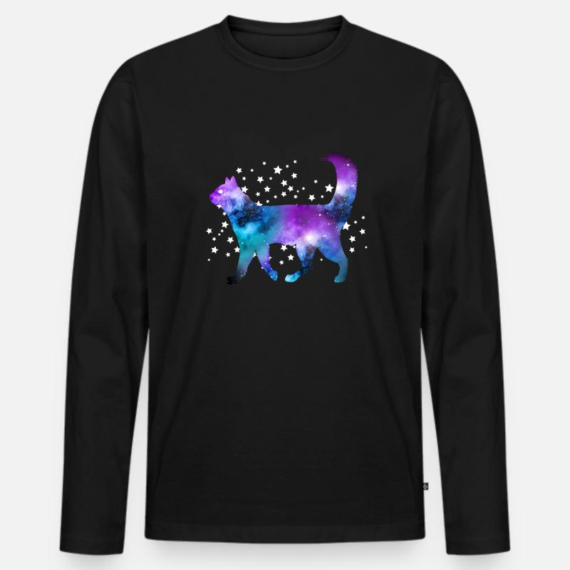 Katze Space Sterne - Männer Premium Bio Langarmshirt - Schwarz
