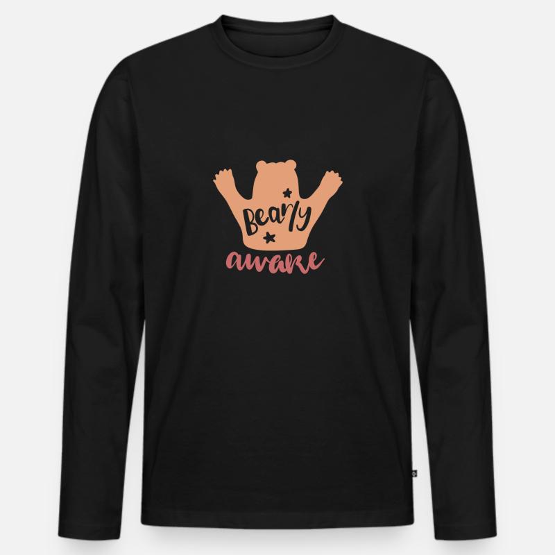 bearly awake - Männer Premium Bio Langarmshirt - Schwarz