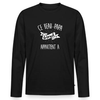 à personnaliser - ce beau-papa génial appartient à - T-shirt manches longues Premium bio Homme - noir - Devant - Nico (187cm)