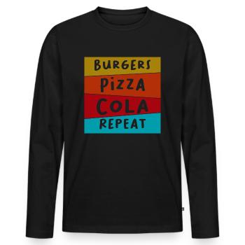 Burger Pizza Cola - Men's Premium Organic Long Sleeve Shirt - black - Front - Nico (187cm)