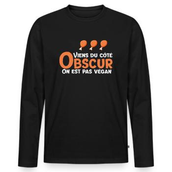 Poulet viande anti végan bouffe aliment - T-shirt manches longues Premium bio Homme - noir - Devant - Nico (187cm)