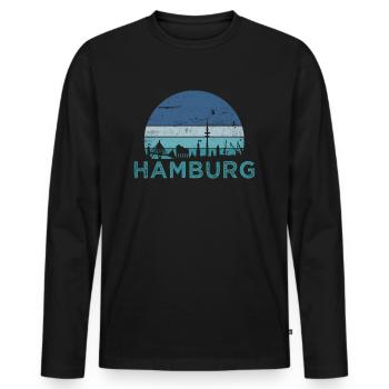 Hanseatic City of Hamburg Skyline Hamburg Port Retro - Men's Premium Organic Long Sleeve Shirt - black - Front - Nico (187cm)