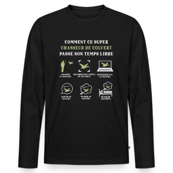 Chasseur de Colvert Chasse Humour Chassé - T-shirt manches longues Premium bio Homme - noir - Devant - Nico (187cm)