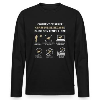 Chasseur de Becasse Chasse Humour Chassé - T-shirt manches longues Premium bio Homme - noir - Devant - Nico (187cm)
