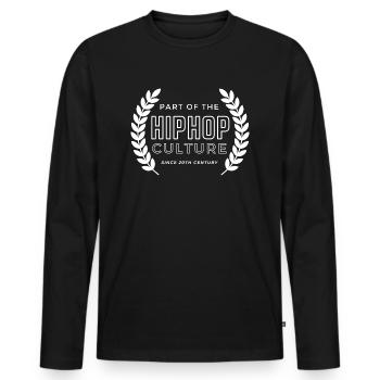 PART OF THE HIP HOP CULTURE SINCE 20TH CENTUTRY - Männer Premium Bio Langarmshirt - Schwarz - Vorne - Nico (187cm)