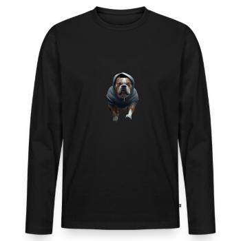 Chien avec sweat à capuche - T-shirt manches longues Premium bio Homme - noir - Devant - Nico (187cm)