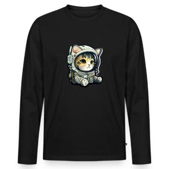 Meownaut astronaut cat for cat daddy - Men's Premium Organic Long Sleeve Shirt - black - Front - Nico (187cm)