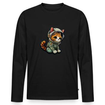 Meownaut astronaut cat for cat daddy - Men's Premium Organic Long Sleeve Shirt - black - Front - Nico (187cm)