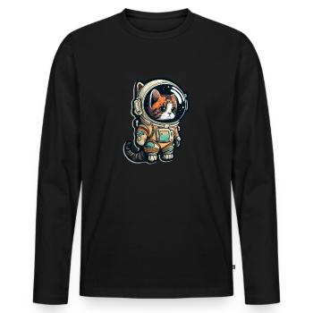 Meownaut astronaut cat for cat daddy - Men's Premium Organic Long Sleeve Shirt - black - Front - Nico (187cm)