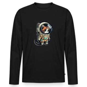 Meownaut astronaut cat for cat daddy - Men's Premium Organic Long Sleeve Shirt - black - Front - Nico (187cm)