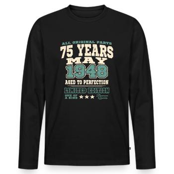 Aged to perfection may 1948 - 75 years old - Men's Premium Organic Long Sleeve Shirt - black - Front - Nico (187cm)