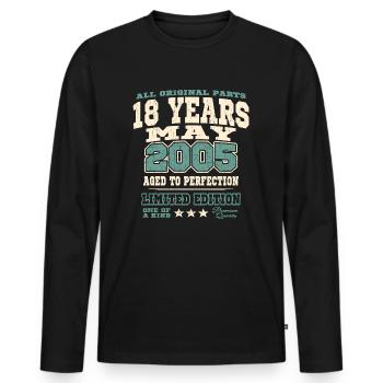 Aged to perfection may 2005 - 18 years old - Men's Premium Organic Long Sleeve Shirt - black - Front - Nico (187cm)