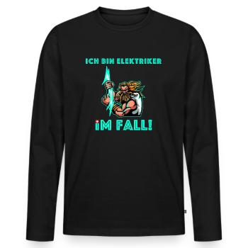 Ich bin elektriker | Zeus, Gott, Schweiz, Dialekt - Männer Premium Bio Langarmshirt - Schwarz - Vorne - Nico (187cm)