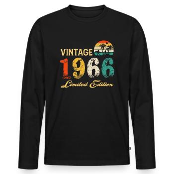 Vintage 1966 Limited Edition Made In 1966 Birthday - Men's Premium Organic Long Sleeve Shirt - black - Front - Nico (187cm)