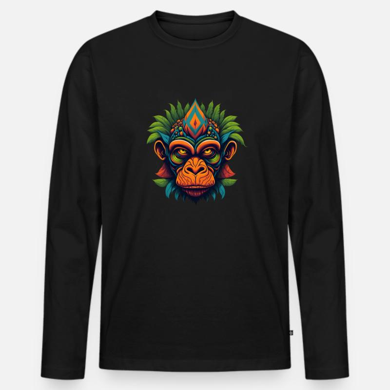 Trippy Affe Primat Dschungel - Männer Premium Bio Langarmshirt - Schwarz