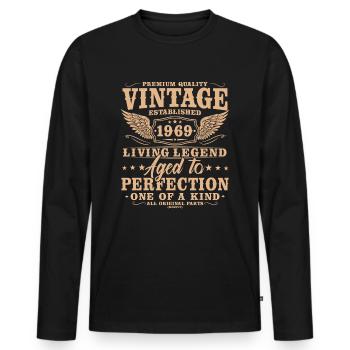 Vintage 1969 Vintage Anniversaire Cadeau Rétro - T-shirt manches longues Premium bio Homme - noir - Devant - Nico (187cm)