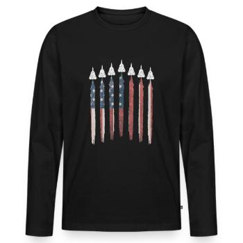 F14 Tomcat Fighter Jet USA Drapeau F-14 4 juillet - T-shirt manches longues Premium bio Homme - noir - Devant - Nico (187cm)