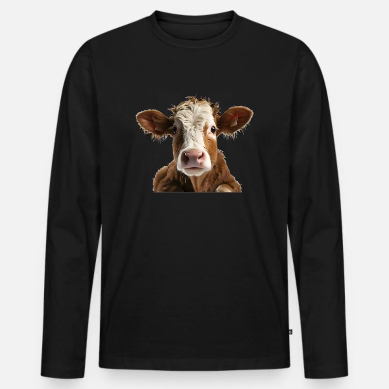 Junges Kuhkalb - Männer Premium Bio Langarmshirt - Schwarz