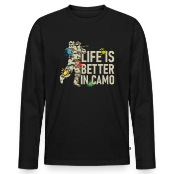 La vie est meilleure dans Camo Tactical Player Paintball - T-shirt manches longues Premium bio Homme - noir - Devant - Nico (187cm)