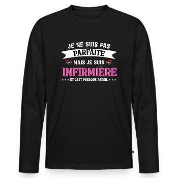 Nicht perfekt, aber Krankenschwester - Männer Premium Bio Langarmshirt - Schwarz - Vorne - Nico (187cm)